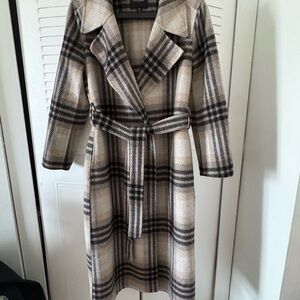 Banana Republic Plaid Belted Coat - Beige and Black